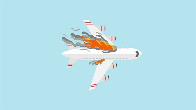 Plane Crash concept. Full length animation illustration. High quality&nbsp;4k&nbsp;footage