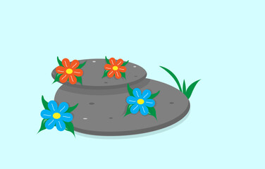 Naklejka premium two stones with flowers on a light background,