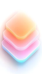 Three pastel-colored, rounded square layers, stacked isometrically, with subtle gradient and glow effects