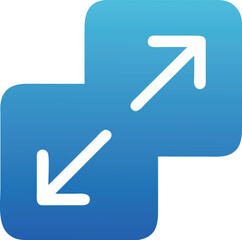 Digital Icon of Overlapping Blue Squares with Diagonal Arrows Representing Resizing or Screen Adjustment


