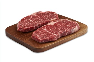 Two thick,  red steaks on a wooden board