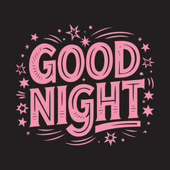 Good Night Typography Design Illustration,Blue Good Night Text Art on Black Background,Decorative Good Night Lettering Vector,Hand Drawn Good Night Text Design,Modern Night Message Typography Art