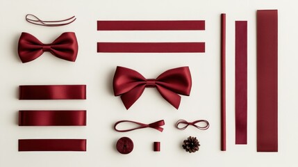 Red ribbon collection various bows strips and shapes for gift wrapping