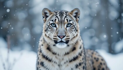 Obraz premium Majestic Snow Leopard in Winter Wonderland Stunning Close Up Portrait
