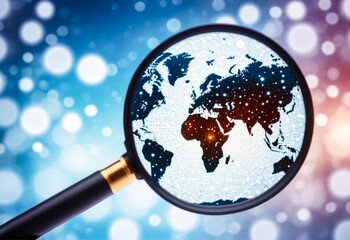 Global Perspective World Map Under Magnifying Glass
