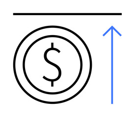 Dollar symbol inside a circle and upward arrow suggesting growth, success, and profitability. Ideal for finance, business growth, investment, savings, marketing strategy, economic progress simple