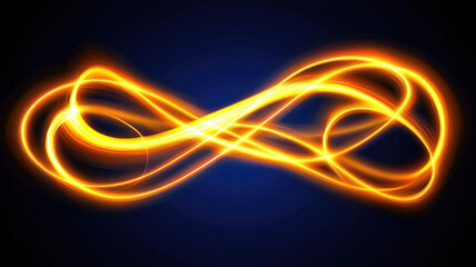 Glowing orange infinity symbol with bright neon lines on dark blue background
