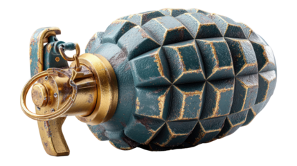 Vintage Grenade Close-up: A detailed studio shot features an antique, weathered grenade against a clean background, highlighting its unique textures and vintage charm. 