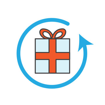 Gift with return arrow. Vector