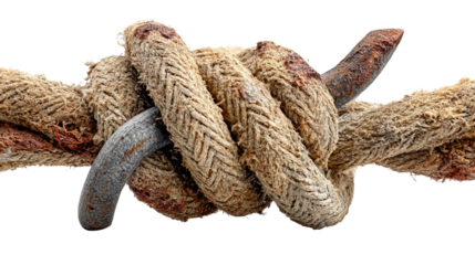 Intertwined Rope and Barbed Wire: a captivating display of strong rope and sharp barbed wire.