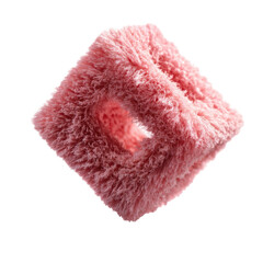 Pink Fuzzy Square Shaped Object With Hole  isolated on a transparent background