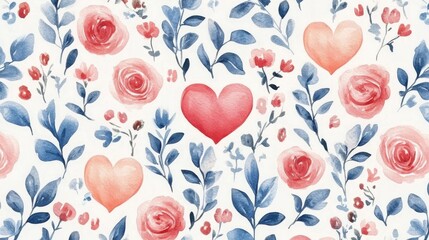 A pattern of various watercolor hearts in shades of red on a white background.