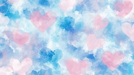 A pattern of various watercolor hearts in shades of red on a white background.