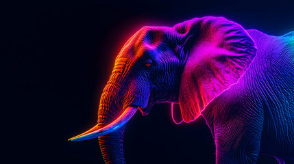 Vibrant Neon Elephant in Futuristic Style with Abstract Background