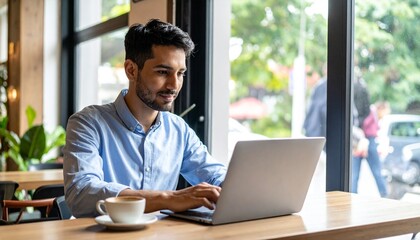 Fototapeta premium カフェで作業する男性,Man working at a café 