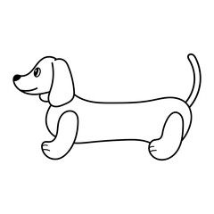 Cute Long Body Cartoon Dog Outline Vector Illustration. Black and white vector illustration of a cute cartoon dog with a long body, resembling a dachshund.