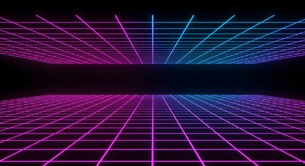 Glowing neon lines forming a digital grid layout