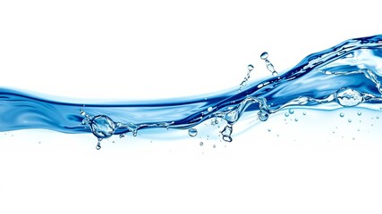 A vibrant blue wave of pure water splashes elegantly across a clean white background creating a refreshing and dynamic image.