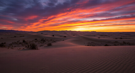 Vibrant Sunset Over Desert Sand Dunes