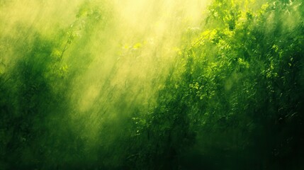 Lush green foliage, misty light filtering through