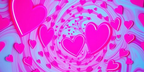 Bubblegum pink heart shapes swirl in a psychedelic, hypnotic tunnel , vibrant, tunnel