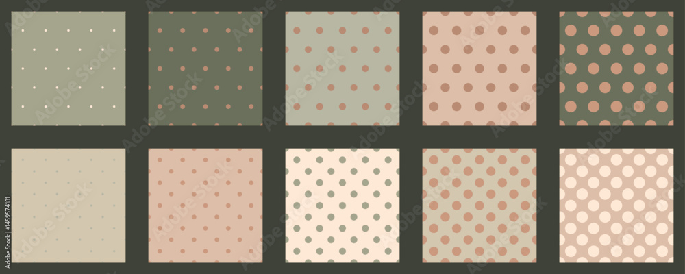 Poster set polka dots seamless vector pattern. simple background for web or print. abstract surface.