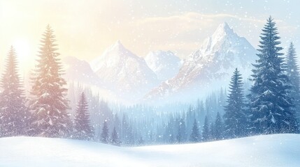 Naklejka premium Snowy mountain range landscape, winter scene