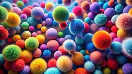 Fototapeta premium A vibrant collection of fluffy spheres in a multitude of colors, creating a joyful and playful abstract scene.