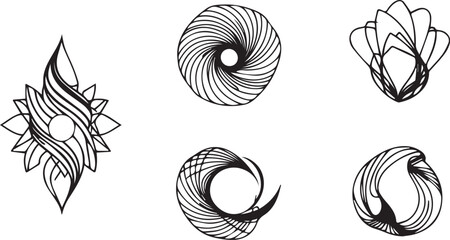 Obraz premium A set of vector elements, modern flat design with intricate black lines and futuristic aesthetics of sharp angles and smooth curves, simple two-dimensional shapes, soft dreamy atmosphere and high tech