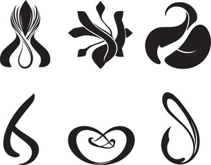 A set of vector elements, modern flat design with intricate black lines and futuristic aesthetics of sharp angles and smooth curves, simple two-dimensional shapes, soft dreamy atmosphere and high tech