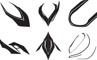 A set of vector elements, modern flat design with intricate black lines and futuristic aesthetics of sharp angles and smooth curves, simple two-dimensional shapes, soft dreamy atmosphere and high tech