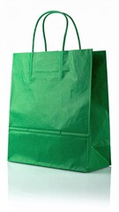 A vibrant green shopping bag with sturdy handles sits against a clean white background, showcasing its eco-friendly design and spacious interior.