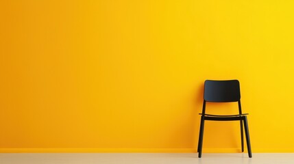 Simple Black Chair Against Bright Yellow Wall in Modern Minimalist Interior Design Aesthetic