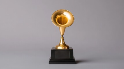 Elegant golden trophy on a simple gray background showcasing music award achievements and artistic recognition