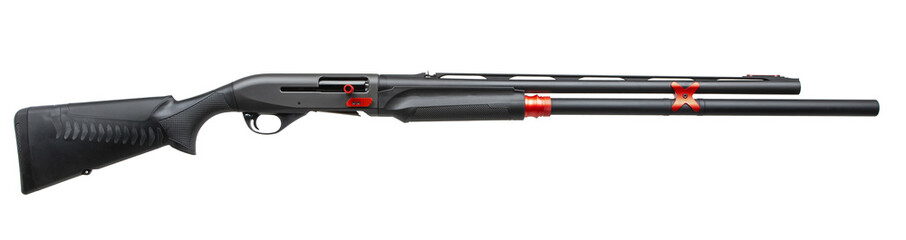 Sporting shotgun with red anodized competition upgrades