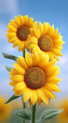 Fototapeta premium Bright Sunflowers Blooming Against a Blue Sky in a Field