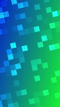 vertical mosaic background, blue to green abstract digital animation with modern geometric square tiles in technology style for web banners, presentations, or futuristic user interface design