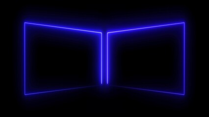 Two glowing curved neon rectangle frames on black background