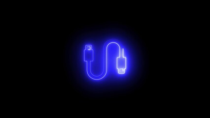 Glowing blue neon cable with Ethernet and USB connectors on black background