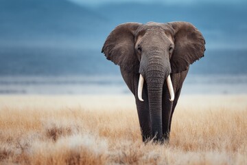 Obraz premium Majestic African elephant in a dry savanna.