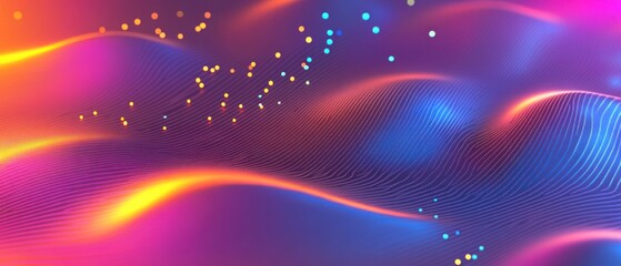 Obraz premium Abstract Neon Wave Landscape: Vibrant Hues and Glowing Particles