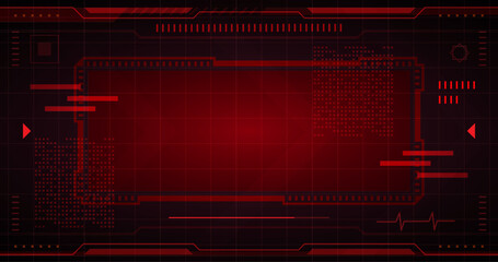  Futuristic digital display, featuring a complex and sleek design in shades of red, perfect for various tech-related concepts and presentations.