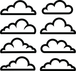 Simple black and white cloud illustrations isolated on a white background perfect for weather graphics