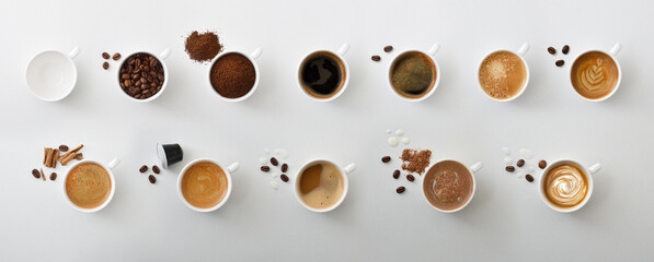 Great collection of various types and ways of drinking coffee