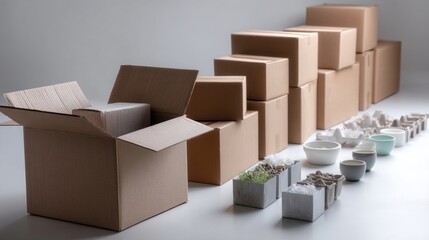 A timelapse sequence illustrating the progression of an unboxing event from the box being od to the final display of items neatly arranged.