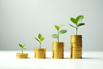 Growing Money Financial Growth and Investment Concept with Plants Sprouting from Stacks of Gold