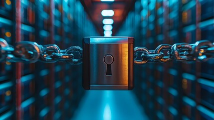 a padlock on a chain in a server room