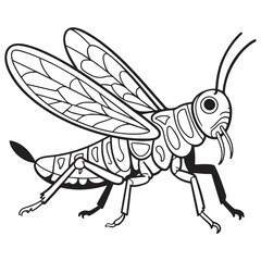 locust silhouette line art vector illustration with white background