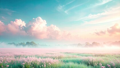 Obraz premium Serene sunrise over flower-filled meadow nature landscape tranquil environment peaceful viewpoint
