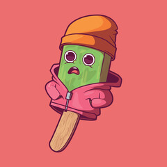 Ice Cream Character feeling cold dressed with winter clothing vector illustration. Food design concept.